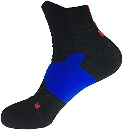 Imosh Mens and Boys Dry-fit Compression Basketall Sports Socks Cushioned Athletic Colorful Ankle Socks, 1 Pair Black with Blue