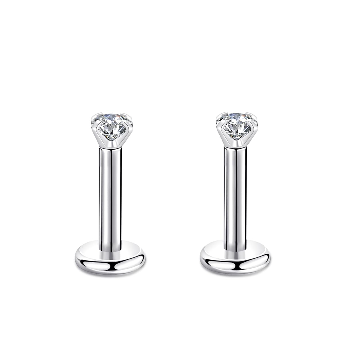Candyfancy 16g 6mm 2/3/4mm Cubic Zirconia Gem Ear Cartilage Tragus Helix Studs Earrings Lip Labret Piercing (2pcs 2mm stone 6mm bar)