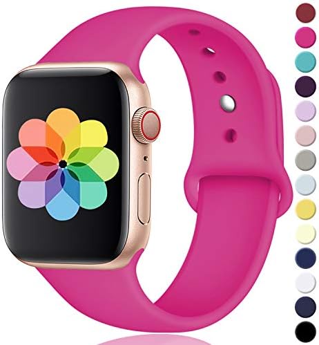 Laffav Compatible with Apple Watch Band 42mm 44mm, Small/Medium, for Women Men, Hot Pink, Silicone Sport Replacement Band Compatible with iWatch Series 4, Series 3, Series 2, Series 1