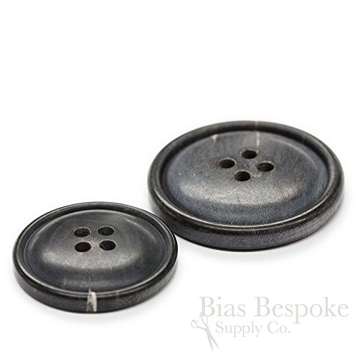 Set of 3 Extra Thick Blue Black Genuine Horn Overcoat Buttons, 44 Line