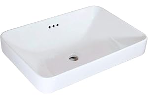 Winzo WZ6174 Rectangular Drop-in Bathroom Sink,Modern Design,Semi-recessed Vessel Basin With Overflow for Vanity Porcelain White