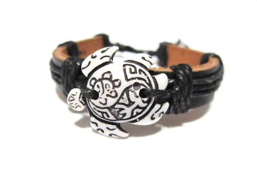 White Turtle Bracelet - Turtle Bracelet with Coqui Taino and Taino Sun - Sea Turtle Bracelet