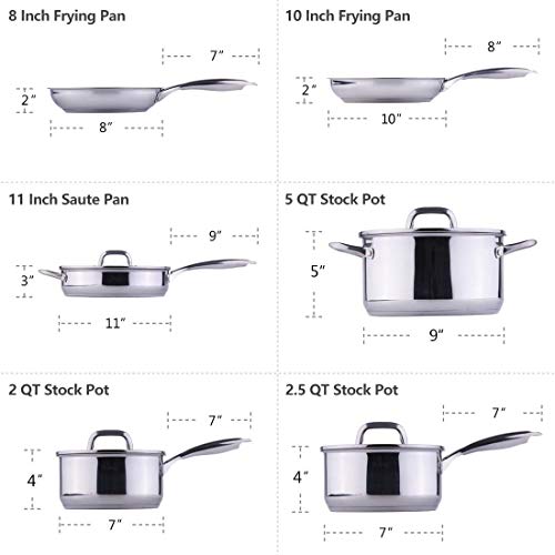 MICHELANGELO Stainless Steel Pots and Pans Set, Premium 10 Piece