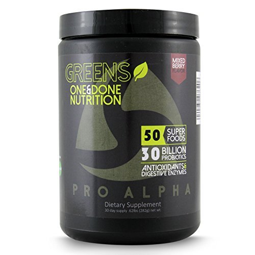 UPC 040232076206, Pro Alpha Green Superfood Powder - Greens Supplement With Antioxidants - Digestive Enzymes - Probiotics - Moringa Leaf - No Gluten Diary Soy Or Preservatives Mixed Berry Flavor - 282 Grams 30 Day Supply