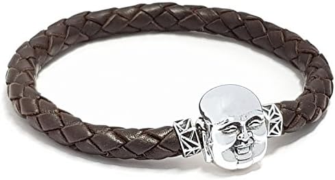Memorine Laughing Buddha MASCOT with Red Brown Leather Bracelet