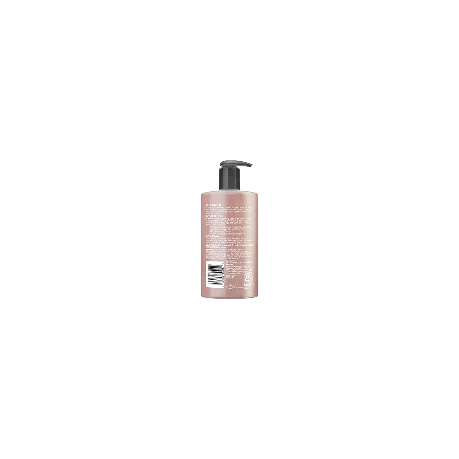 Bioré Rose Quartz Charcoal Daily Purifying Cleanser 6.77 Oz, Face Wash
