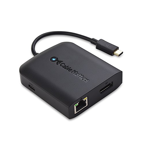 Cable Matters USB-C to 4K 60Hz DisplayPort Multiport Adapter with 2x USB, Ethernet, and Power Delivery (Thunderbolt 3 Port Compatible) in Black