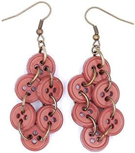 Caramel Button Chandelier Earrings Boho Rustic Kite Antique Bronze