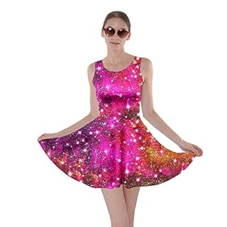CowCow Womens Starry Night Sky Moon Stars Space Constellations Planets Mrs Frizzle Skater Dress, XS-5XL