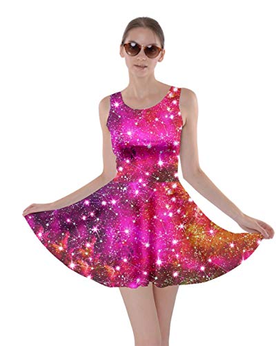 414gnX7gLaL CowCow Womens Starry Night Sky Moon Stars Space Constellations Planets Mrs Frizzle Skater Dress, XS-5XL