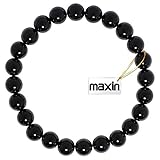 Natural Genuine Black Onyx Beads, maxin Bling Jewelry 8MM Semi-Precious Gemstones elastic Bracelet,Unisex