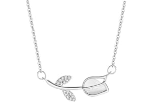 Sterling Silver White Chalcedony Tulip Flower Pendant Necklace