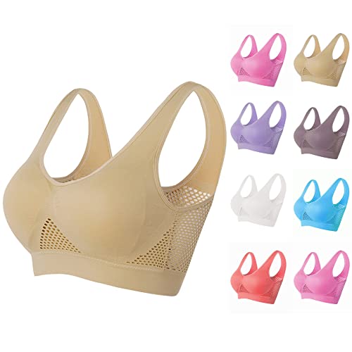 Sport Bra for Women 2025 High Support No Underwire Yoga Work Bra Wireless Breathable Cooling Lift Comfortable Bra Clearance Womens Clothing Under 10 Dollars Beige
