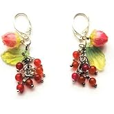 Realistic Rosebuds Cluster Earrings Real Flower under Resin, Glass Leaf, Fancy Sterling Silver Leverback Spring Summer Gift