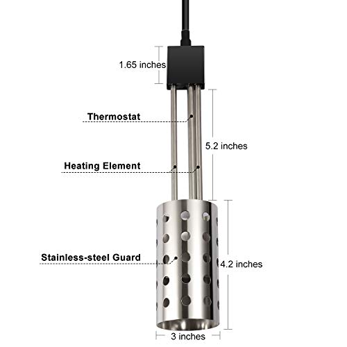 GESAIL 1500W Electric Immersion Heater, UL-Listed Bucket Water Heater with Guard, Submersible Heater with Thermostat and Auto Shutoff Protection, Perfect for Home Travel and Winter Job