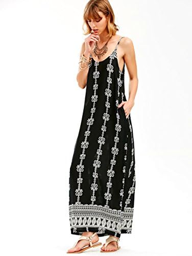 Maygold Womens Beach Boho Casual Maxi Dresses Spaghetti Strap Floral Pockets Long V-Neck Sundress