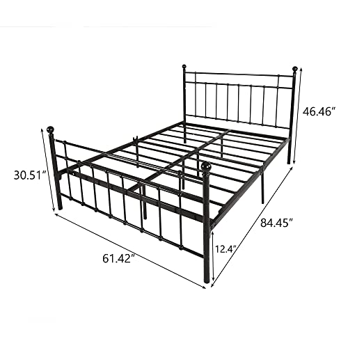 BOFENG Black Queen Bed Frame with Headboard and Footboard Platform Bed