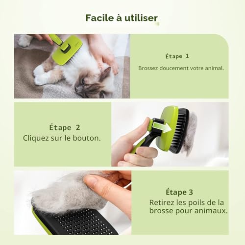 Pecute Dog/Cat Brush, Long/Short Bristle Cat Brush, Self-Cleaning Dog Grooming Brushes, Stainless Steel, Detangles Tangles and Reduce Shedding by Up to 95%, S