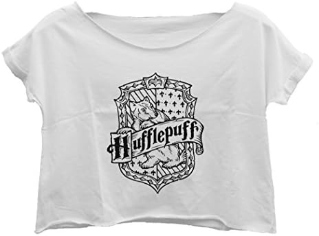 Lockeroom7 Women's Crop Top Hufflepuff T-Shirt Harry Potter Crop Tee Shirt (White)