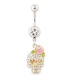 3D Sugar Skull Dangle Belly Ring Bar CZ Gold Sugar Skull Belly Ring 14G