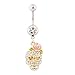 RICHBEST 3D Skull Dangle Belly Ring Bar CZ Gold Sugar Skull body jewelry 36L surgical steel