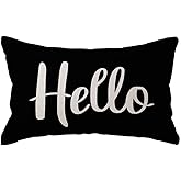 ULOVE LOVE YOURSELF Hello Lumbar Throw Pillow Covers Farmhouse Rustic Decorative Rectangular/Waist Pillowcases 12 x 20 Inch Front/Porch Welcome Decor Cushion Covers Housewarming Gifts (Black)