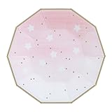 Fire and Creme Stars Foiled Party Paper Plates Gold White Pink Ombre- Pack of 8 (Small)
