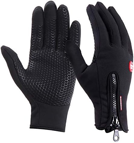Laicky Upgrade Touch Screen Gloves 3 Fingers Touch Screen Waterproof Cycling Golves with Grip and Zip Thick Warm Winter Gloves for Outdoor Sports Windproof Coldproof Black Leather for Men Women