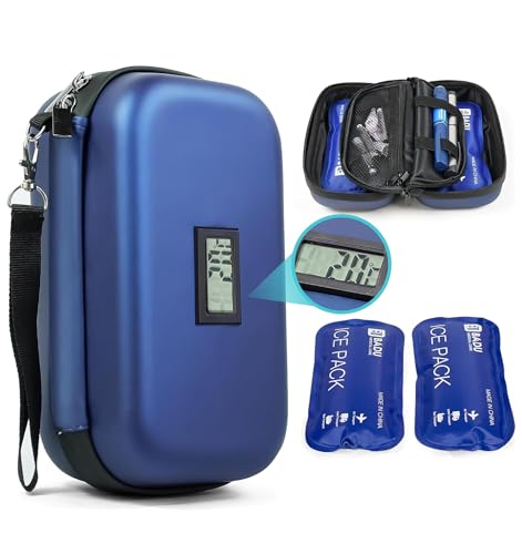 Hielera para Insulina 2 Bolsas de Hielo Portatil,Bolsa Enfriamiento Pantalla de Temperatura,Diabetes Organizer Cooler de Medicamentos,Mantenga Fresca Durante 8-10 Horas,para Viaje y Trabajo Salud (A)