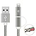 [Apple MFi Certified] 2 in 1 Dual Lightning USB Cable 3ft 1 M , HUNDA Nylon Braided USB Connector for Any Android and Apple Devices such as iPhone, iPad, Samsung, HTC, Nexus,Sony and more (Gray)