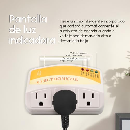 1 pcs Protector de voltaje de 3 tomas,1440W, 120V,12A,Protege contra sobretensiones de alto y bajo voltaje,Supresor de picos para Refrigerador,Congelador, Lavadora,TV,Microondas, Aire acondicionado
