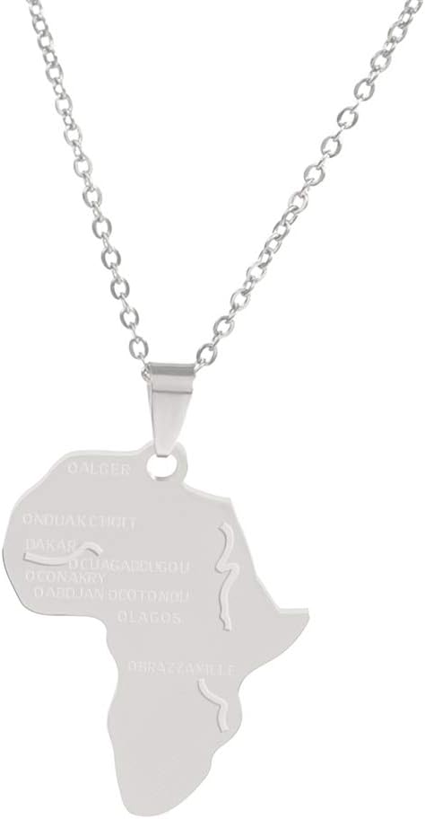kemai Africa Map Pattern Pendant Necklace Hiphop Pendant Necklace Fashion Trendy Jewelry,Silver