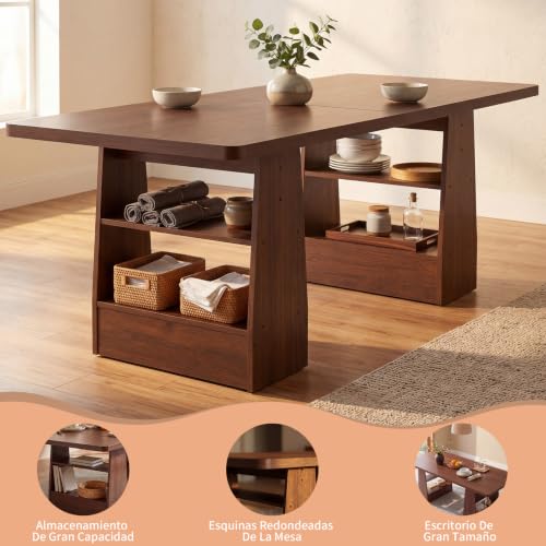 Simple Wisdom 160×80CM Comedor,Grande Mesa Comedor,Comedores Modernos,Estilo Industrial Mesa de Comedor,Patas de Alta Resistencia,para 6-8 Personas.(Nuez)