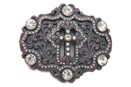 TFJ Men Women Western Fashion Cross Belt Buckle Bronze Turquoise Metal Silver Bling