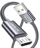 JSAUX Micro USB Cable Android, (2-Pack 6.6FT) Micro USB to USB A High Speed Sync Charger Nylon Braided Cord Compatible Samsung Galaxy S6 S7 Edge J7 Note 5,Kindle,LG,Xbox,PS4,Camera,Smartphones(Grey)