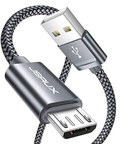 JSAUX Micro USB Cable Android, (2-Pack 6.6FT) Micro USB to USB A High Speed Sync Charger Nylon Braided Cord Compatible Samsung Galaxy S6 S7 Edge J7 Note 5,Kindle,LG,Xbox,PS4,Camera,Smartphones(Grey)