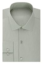 Kenneth Cole Reaction Men's Technicole Slim Fit Stretch Solid Spread Collar Dress Shirt , Olive, 14.5