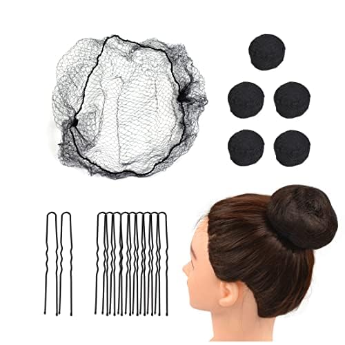 50 Pcs Hair Nets Invisible Elastic Edge Mesh with 40 Pcs U Shaped Hair Pins for Women Hair Bun (Black)