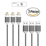 Netdot 3 Pack 2nd Generation Magnetic Braided USB Charging Cable for Samsung Galaxy S2 S3 S4 S6 , Note 2/3/4/5, LG G4 G3, Sony Xperia Z5 Premium/Compact etc ( 3 Pack gray)