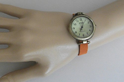Handmade bracelet watch, women watch with orange synthetic suede bracelet, handmade jewelry, minimalist women watch with CUSTOM MADE WATCHSTRAP by JuSal08