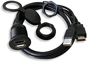 Arita USB/HDMI Flush Mount Extention Mount Cable,1 Meter 3ft USB2.0 and HDMI Extension Flush Cable,Flush, Dash, Panel Mount Cable,for Car,Boat,Bike,Motorcycle,Trailer and More.(Black)