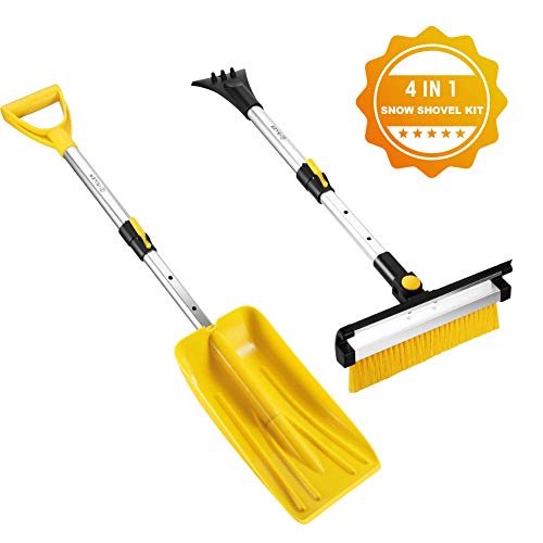 ISILER Extendable Four in One Snow Removal Kit with Snow Shovel, Ice Scraper, Snow Brush and Squeegee for Cars Trucks - Thumbnail 7