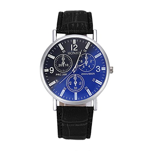 IEason,Mens Luxury Crocodile Faux Leather Analog Blu-Ray Business Wrist Watch (Black)