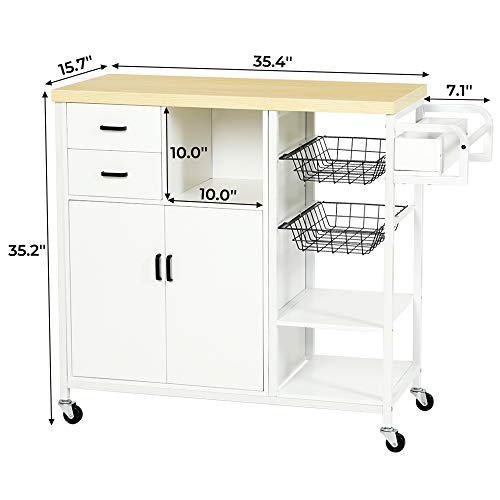 Hasuit Storage Kitchen Island Cart on Wheels, Home Bar Serving Cart