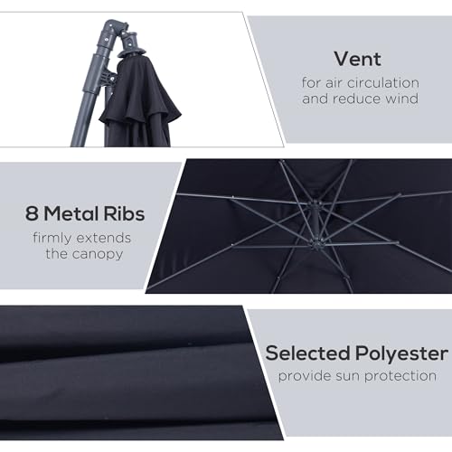 Outsunny 10' Deluxe Patio Umbrella, Outdoor Market Parasol, Banana Hanging Offset Sunshade with Crank, Cross Base
