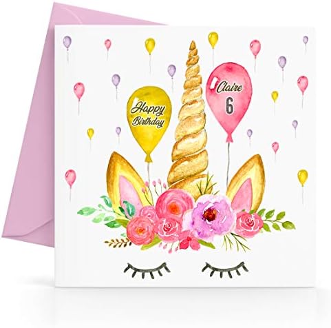 Personalised Unicorn Girls Birthday Card Any Age, Relative & Message