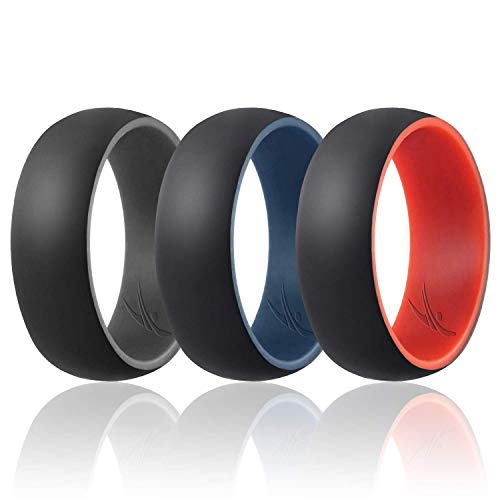 ROQ Silicone Wedding Ring for Men - 3 Packs/4 Packs & Singles - Duo Collection Silicone Rubber Wedding Bands - Classic Styles