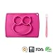 One-Piece Silicone Mini Placemat Plate-Highchair Feeding Tray Suction Placement with a ziplock bag for Children, Kids, Toddlers,Kitchen Dining Table Out Door Travel with FREE SPOON (Pink Owl)