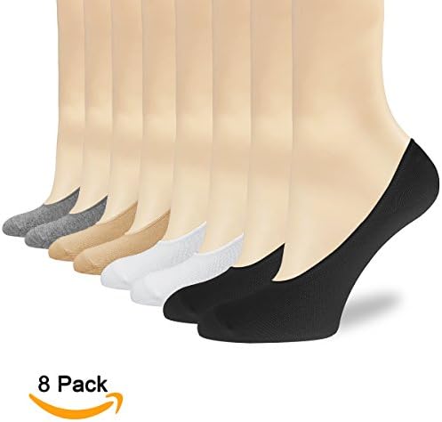 Women's No Show Socks 6 to 8 Pack Thin Casual Non Slip Cotton Invisible Sock Flat Boat Line with Gel Tab