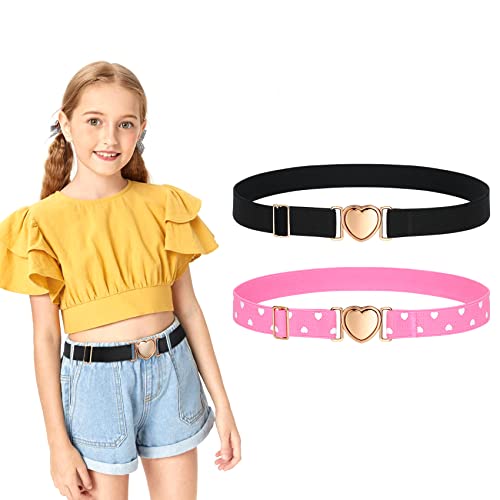 XZQTIVE 2 Pack Kids Elastic Stretch Belts Girls Belts Adjustable Toddler Belt Heart Buckle for Girls Boys
